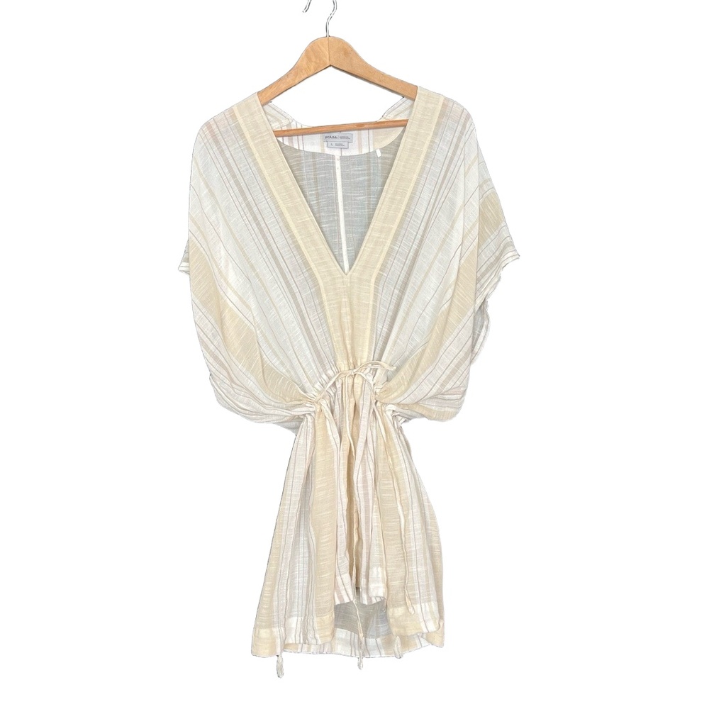 PRANA Womens Tunic Size L Beige Organic Cotton Cinch Waist Boho Earthy
